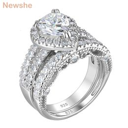 Solitaire ring She 925 Sterling zilveren bruiloft verlovingsringen ingesteld voor vrouwen peer ovaal gesneden aaaaa cz imitatie diamant bruids sieraden 221119