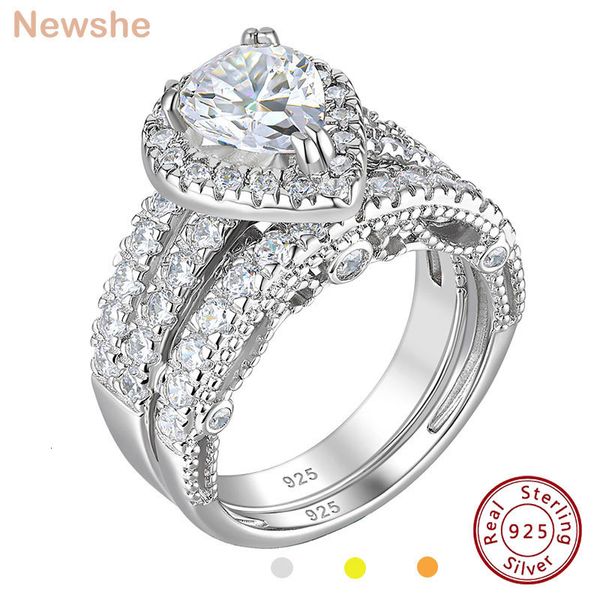 Anillo solitario ella 925 Anillos de compromiso de boda de plata esterlina para mujer Corte ovalado de pera AAAAA CZ Diamante de imitación Joyería nupcial 230626