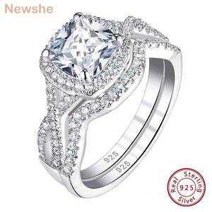 Bague solitaire elle Halo coussin coupe AAAAA CZ Infinity bague de fiançailles ensemble de mariée solide 925 anneaux de mariage en argent Sterling pour les femmes BR1172 230626