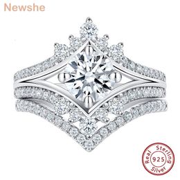 Solitaire ring She Vintage Crown Shape Engagement Set for Women 925 Sterling Silver Stacked trouwring AAAAA CZ Fijne sieraden 230407