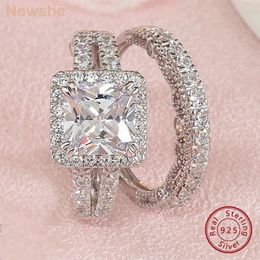 Bague solitaire elle anneaux de mariage vintage pour femmes en argent sterling 925 massif 4 carats coupe princesse 5A zircon cubique 2 pièces ensemble de mariée bijoux fins 231007