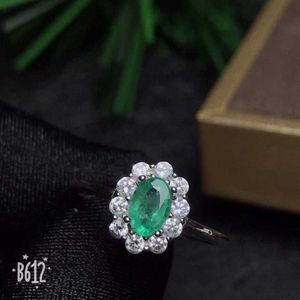 Solitaire Ring Shop Promotie Specials Natural Emerald Ring Clearing 925 Zilvergrootte kan worden aangepast Y2302