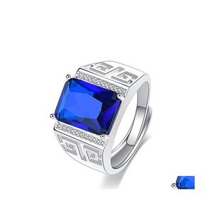 Solitaire ring sier heren ringen Royal Sapphire edelstenen sieraden Accessoires Open verstelbare gebarrent bruiloftsfeest cadeau drop levering dhuoy