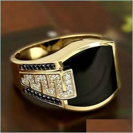 Solitaire Ring Siery Zwarte Vierkante Ringen Voor Vrouwen Kristal Unisex Paar Mannen Punk Eenvoudig Vintage Bruiloft Dames Gouden Drop Delivery J Dhwtn