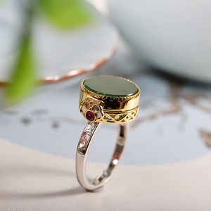 Solitaire Ring zilveren ronde natuurlijke Hetian jaspis ringen voor vrouwen klassieke prachtige te openen Gawu Box Chinese stijl mode-sieraden 230609