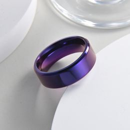 Anillo solitario Simple de 8 mm para hombre, anillo de acero inoxidable, acabado mate púrpura, borde pulido biselado, anillo de compromiso, banda de boda para hombre 230605