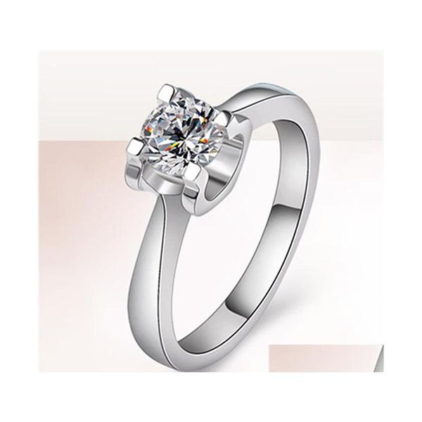 Bague Solitaire Mode Simple Et Généreuse Simation Diamant Bl Tête Corne Femmes Mariage Platine Plaqué Zircon Fiançailles Vipjewel D Dhw6L