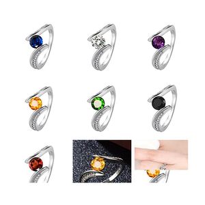 Solitaire ring eenvoudige mode set edelsteen topaz rood paars blauw rand geboortesteen bruiloft valentijnsdag drop levering sieraden dhjyo