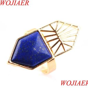 Bague Solitaire Unique Lapis Lazi Naturel Pierre Précieuse Bague Bijoux Femmes Géométrique Nature Pierres Anneaux De Fête Anniversaire Gif Lulubaby Dhusi