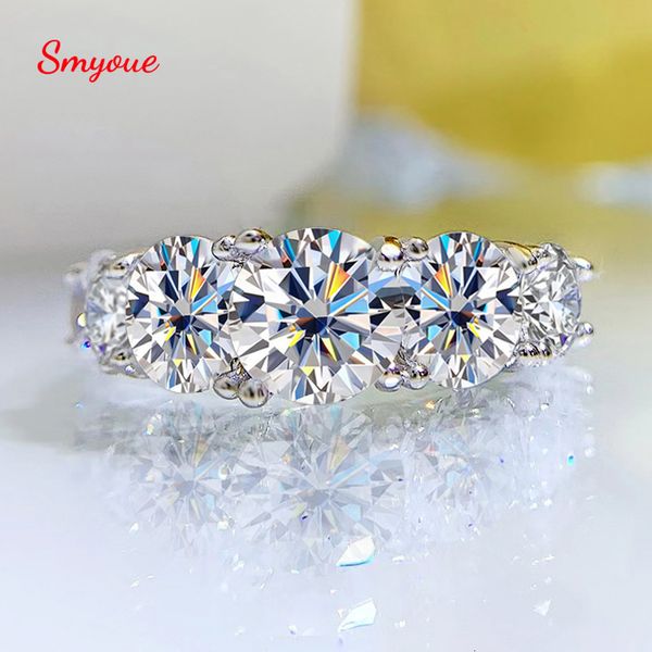 Bague Solitaire Smyoue Plaqué 18k 3.6CT Toutes les Bagues pour Femmes 5 Pierres Bande de Mariage Diamant Étincelant S925 Bijoux en Argent Sterling GRA 230509