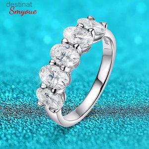 Solitaire Ring Smyoue 4*6mm Oval Cut Volledige Moissanite Ring voor Vrouwen 5 Stone Lab Diamond Half Eternity Band Luxe Sieraden 925 Sterling ZilverL231220