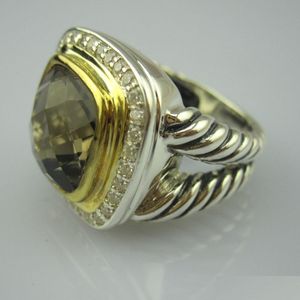 Solitaire Ring Solid 925 Sterling Sier Voor Vrouwen 11Mm Rookkwarts Met Gouden Plaat Fijne Sieraden Verjaardag Drop Delivery Dhmfz