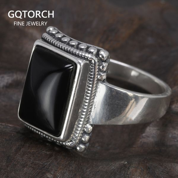 Bague Solitaire Solide 925 Argent Sterling Lucifer Anneaux avec Onyx Noir Pierre Naturelle À La Main Déclaration Anneau TV Show Bijoux 230529