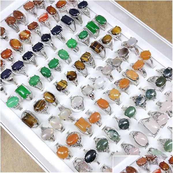 Ring Solitare Ring Solitaire 50pcs/Lote Colorf Natural Stone Anillos para mujeres Gemstone Gemstone Estilos de mezcla de moda Día de San Valentín Dhlup