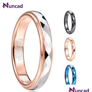 Anneau solitaire anneau solitaire nucade 4 mm en carbure de tungstène en surface polie de rhombus en forme de lot rose rose placage côté pas en acier wedd dhdlj