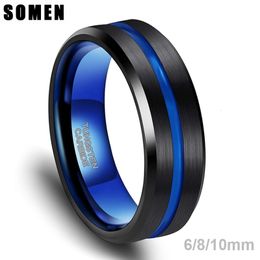 Bague Solitaire Somen Bague De Mariage Pour Homme 6/8 / 10mm Tungstène Noir Avec Rainure Bleue / À L'intérieur Mat Brossé Bague De Fiançailles De Mariage Hommes Bague Homme 230607