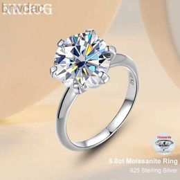 Solitaire Ring Sparking 5ct Moissanite Rings For Women Engagement Wedding Band 925 Sterling Silver Classic Romantic 6 Claws Ring Jewelry Gift D240419