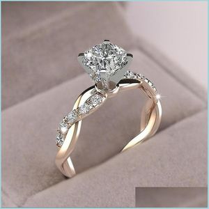 Solitaire Ring Sparkling Womens 925 Sterling Sier Ring Two Tone 18K Rose Gold Sapphire Princess Mariage Band de fian￧ailles Annive Dhyzi