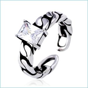 Solitaire ring vierkant diamant solitaire ring rode zwarte retro keten open verstelbare edelsteen ringen band voor vrouwen heren mode sieraden dh4Ui