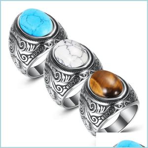 Solitaire ring roestvrij staal oude sier turquoise stenen ringband retrol bloemen solitaire ringen voor mannen dames mode sieraden dr dh7ts
