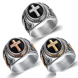 Bague solitaire en acier inoxydable Christianisme Les mains en prière Croix Vierge Marie Christian Relin Anneaux pour hommes pliés en prière Goutte Delive Dhydh