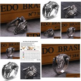 Solitaire ring roestvrij staal heren punk gothic clogodile dierstijl zwarte oliedruppel heren retro antieke unieke sieraden groothandel drop Dhvsf