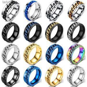 Solitaire ring stressring voor angst ontspannen roestvrijstalen roteerbare ketting fidget metaal spinner mannen band ring sieraden anillos de hombres 240226