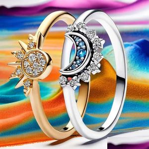 Solitaire Ring Summer Blue céleste Sparkling Moon Sun for Women Tail Band empilable Fashion Fashion Sier Fine Jewellry Crystal Drop Dhc7x