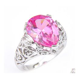 Solitaire Bague Doux Mignon Feu Rose Kunzite Gemmes 925 Sier Mode Beautif Bijoux Femmes Cadeau De Fête De Mariage Cristal Anneaux 10 Pcs Drop Dhiul