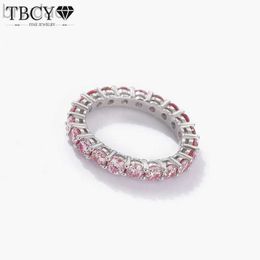 Solitaire ring tbcyd 3 mm roze moissaniet eeuwigheidsringen voor dames GRA gecertificeerd S925 zilver gekleurde diamanten rij ring verloving trouwring d240419