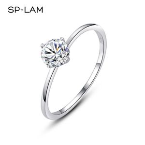 Solitaire ring dunne ringen voor vrouwen 925 zilveren real moissanite 05ct d kleur vvs klassiek 4 turen verloving meisjes vingerring groene cadeau doos z0313