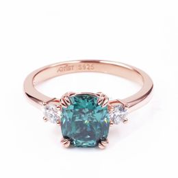 Solitaire ring Tianyu edelstenen kussen verlovingsring 7x8mm 1.7ct stunging blauw groene witte steen kleur zilveren ringen sieraden voor vrouwen 230403