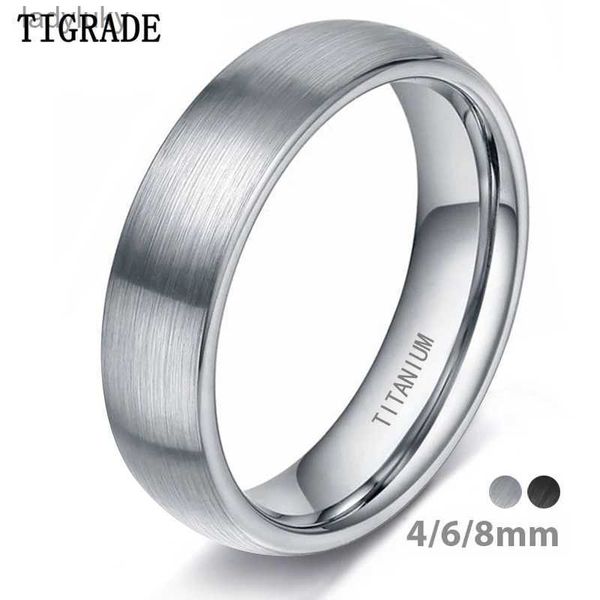 Solitaire Ring Tigrade 4/6 / 8 mm Brussé simple argent / couleur noire Titane Anneau Mindimaliste Bande de fiançailles Ministan Femme Femme Bijoux masculin 240226