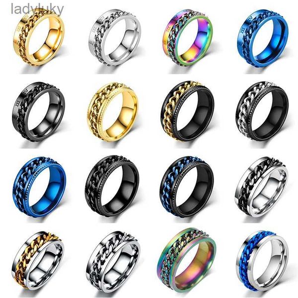 Solitare Ring Titanium Acero Cadena rotativa Pareja Ansiedad Ansiedad Joya multifuncional Moda de 8 mm Fidget Spinner Rings Power Sense Gifts 240226