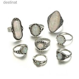 Bague Solitaire Tocona Vintage Antique couleur argent anneaux ensembles coloré opale cristal pierre anneaux pour femmes hommes bohème bijoux anillos 6421L231220