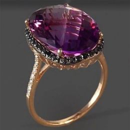 Bague Solitaire tendance couleur or Rose grand violet géométrique cristal strass Zircon dames bague pour femmes fête de mariage bijoux taille 6-10 231018