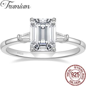 Solitaire Ring Trumium 3ct 925 Sterling Silver Engagement Rings 3stone Emerald Cut Cubic Zirconia Wedding Promise Rings For Women GFT Sieraden 230425