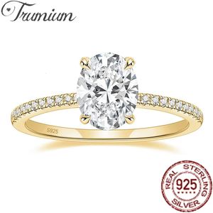 Solitaire Ring Trumium 3CT Official 925 Sterling zilveren verlovingsringen voor vrouwen Oval Cut Cubic Zirkoon Wedding Promise Rings Fine Jewelry 230425