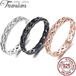 Solitaire Ring Trumium 4 mm s925 Sterling Zilver Keltische Eternity Ringen voor Vrouwen Simple Weave Engagement Wedding Band Trendy Fijne Sieraden YQ231207