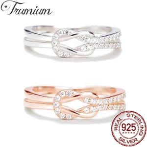 Solitaire Ring Trumium Echt 925 Sterling Zilver Infinity Love CZ Knoop Ringen Voor Vrouwen Bruiloft Verlovingsvinger Ring Fijne Sieraden Vrouwelijke 230626
