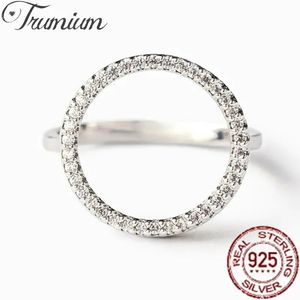 Bague Solitaire Trumium véritable solide 925 bagues en argent Sterling pour femmes classique fête cerceau creux étincelant blanc CZ bijoux fins 231007