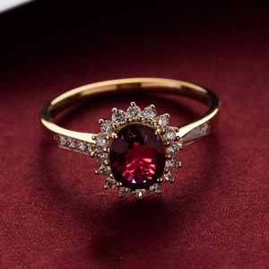 Solitaire Ring Trumium S925 Sterling Silver Vintage Gemstone Natural Garnet Rings For Women Gold Poled Engagement Wedding Bands Sieraden Y2302