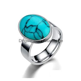 Solitaire Ring Turquoise Diamond Sier Goud Roestvrij Stalen Ringen Dames Heren Band Mode-sieraden Gift Will And Sandy Drop Delivery Dhevy