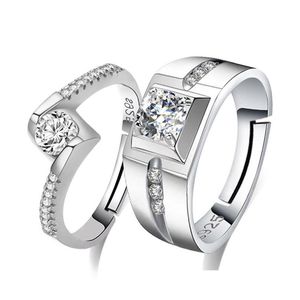 Bague Solitaire mise à jour en Zircon cubique, diamant réglable, bague de fiançailles pour Couple, pour hommes et femmes, livraison directe, bijoux Dh4Dt