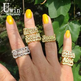 Anillo solitario Uwin, anillo de nombre personalizado, accesorios de joyería Vintage, anillo en relieve 3D personalizado, cosas de pareja a juego 230613