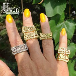 Anillo solitario Uwin, anillo con nombre personalizado, accesorios de joyería Vintage, anillo en relieve 3D personalizado, cosas para parejas a juego 230620