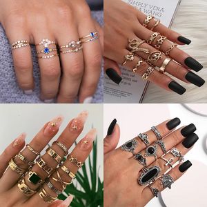 Solitaire Ring Vintage Knuckle Ring Sets Voor Vrouwen Boho Crystal Stone Geometrische Figuur Ringen Vrouwelijke Boheemse Sieraden Cadeau 231019