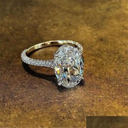Solitaire Ring Vintage Oval Cut 4Ct Lab Big Diamond Promise Ring 100% Real 925 Sterling Sier Engagement Wedding Band Ringen voor vrouwen Dhpjd