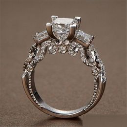 Solitaire Ring Vintage Princess Cut Lab Diamond 925 Sterling Sier Engagement Wedding Band Rings For Women Bridal Fine Party Sieraden DHSCO