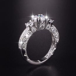 Solitaire Ring Vintage Ronde Drie-steen Gesimuleerde Diamanten ring Klassieke 925 sterling zilveren Trouwringen voor Vrouwen sieraden Maat 5678910 230615